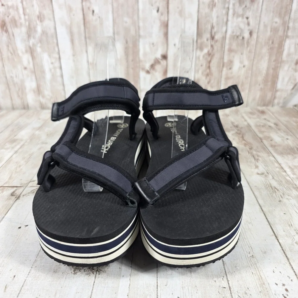 Tory Burch Womens Navy Black Striped Platform Sport‎ Sandals Size 9M Strappy